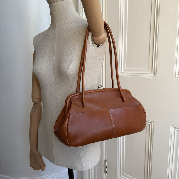 Archive Miu Miu Kiss-Lock Brown Leather Shoulder Bag