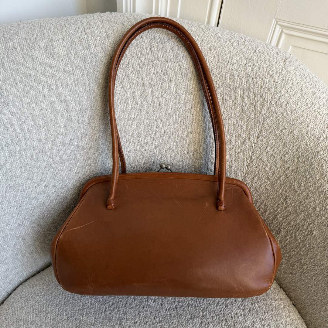 Archive Miu Miu Kiss-Lock Brown Leather Shoulder Bag