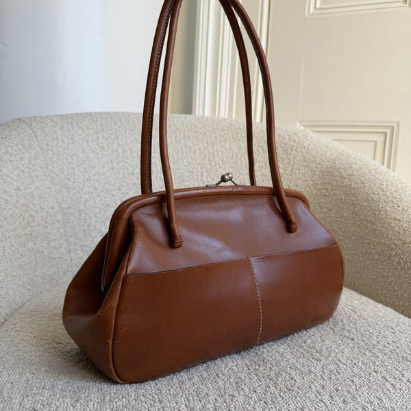Archive Miu Miu Kiss-Lock Brown Leather Shoulder Bag