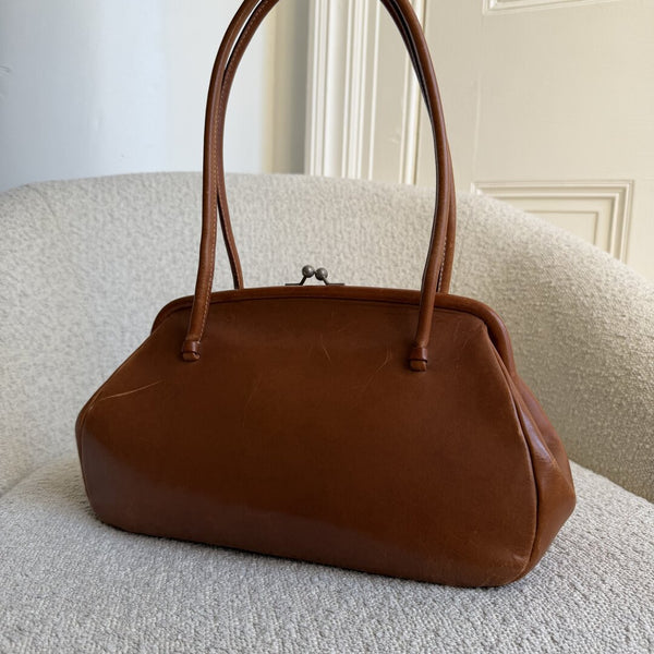Archive Miu Miu Kiss-Lock Brown Leather Shoulder Bag