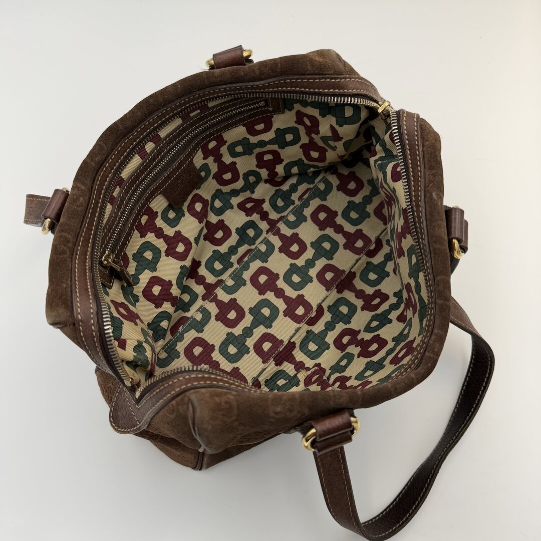 Rare Gucci GG Suede Charmy Boston Brown Shoulder Bag