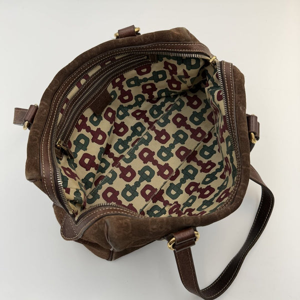 Rare Gucci GG Suede Charmy Boston Brown Shoulder Bag