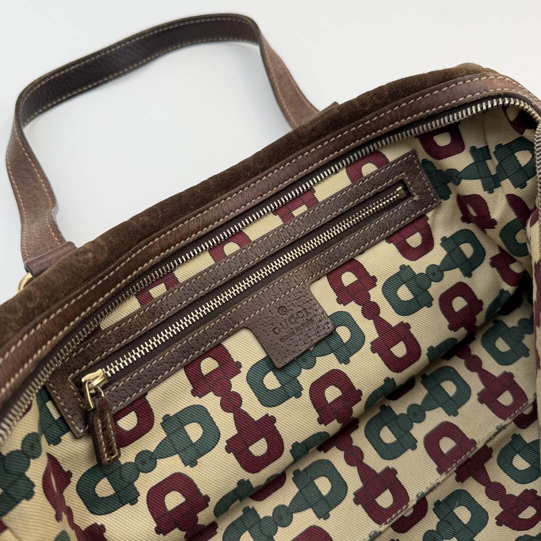 Rare Gucci GG Suede Charmy Boston Brown Shoulder Bag