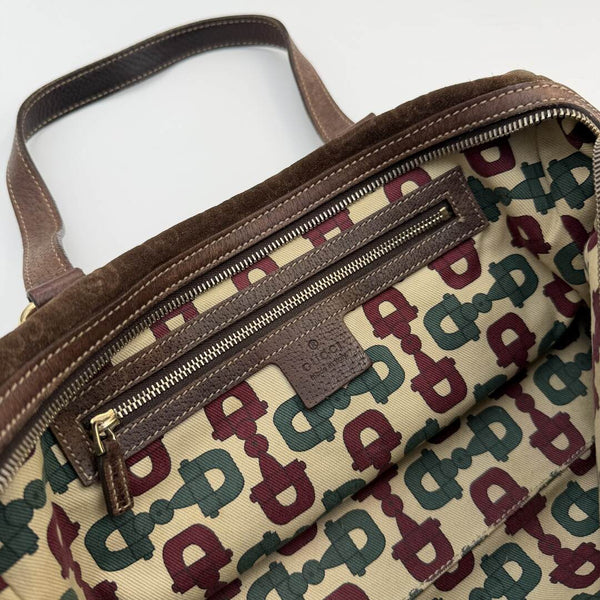 Rare Gucci GG Suede Charmy Boston Brown Shoulder Bag