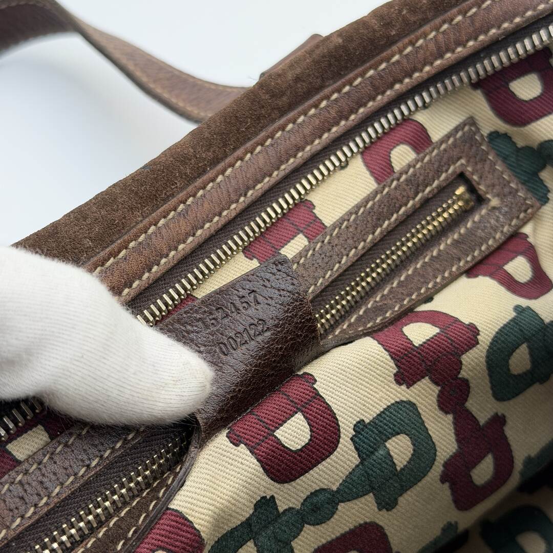Rare Gucci GG Suede Charmy Boston Brown Shoulder Bag