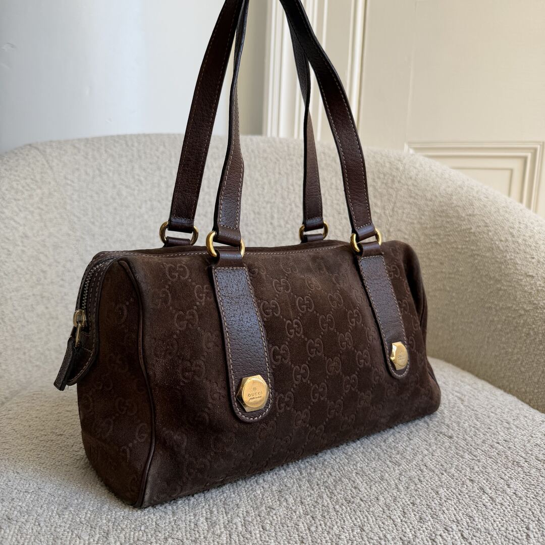 Rare Gucci GG Suede Charmy Boston Brown Shoulder Bag