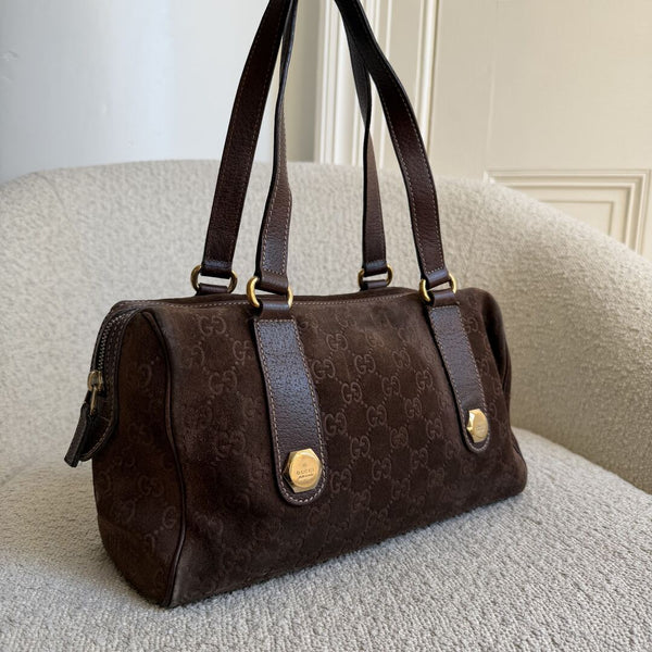 Rare Gucci GG Suede Charmy Boston Brown Shoulder Bag