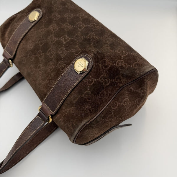 Rare Gucci GG Suede Charmy Boston Brown Shoulder Bag