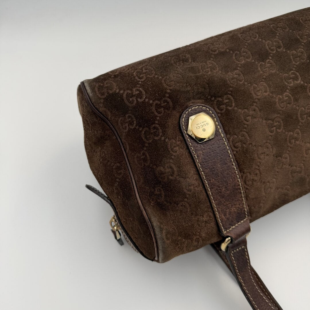 Rare Gucci GG Suede Charmy Boston Brown Shoulder Bag