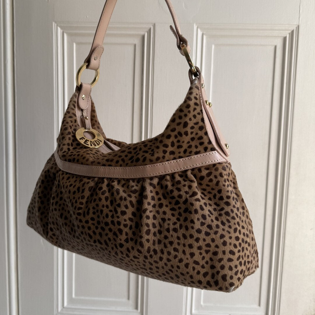 Fendi Leopard Pony Hair Charm Shoulder Bag