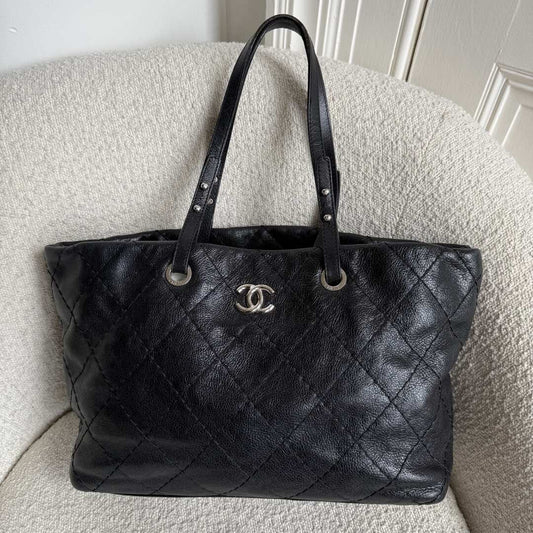 Chanel CC On The Road Black Leather Tote Bag