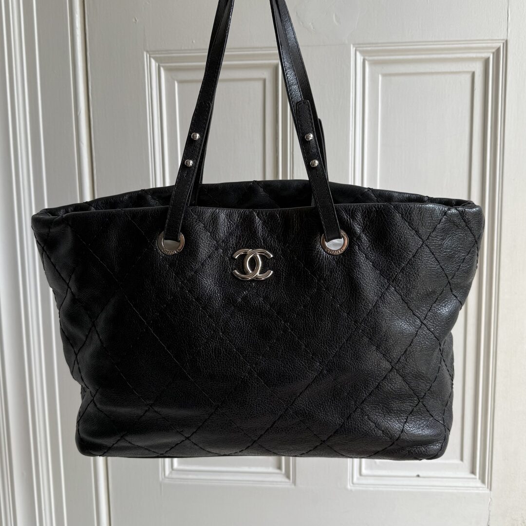 Chanel CC On The Road Black Leather Tote Bag