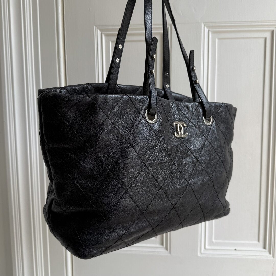 Chanel CC On The Road Black Leather Tote Bag