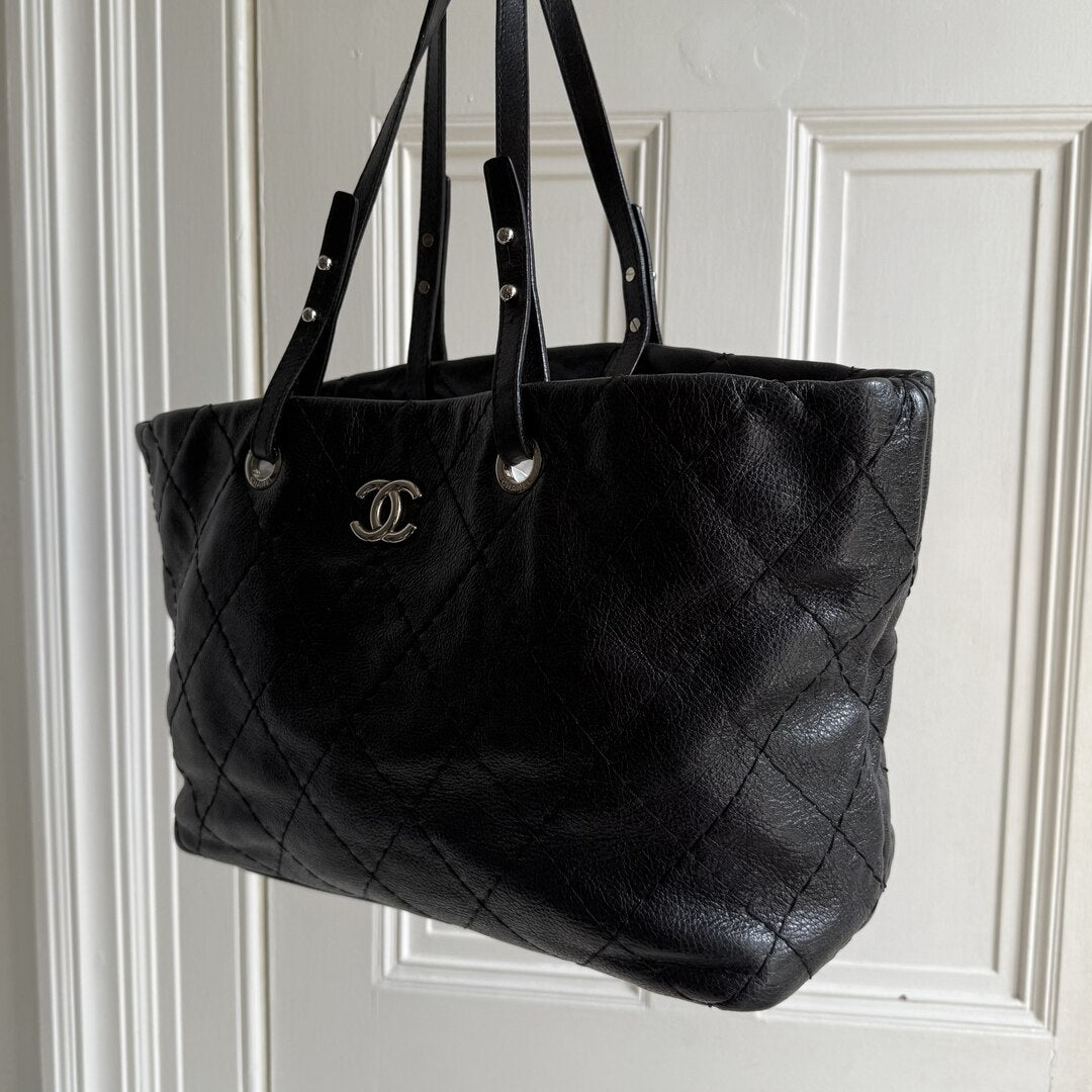 Chanel CC On The Road Black Leather Tote Bag