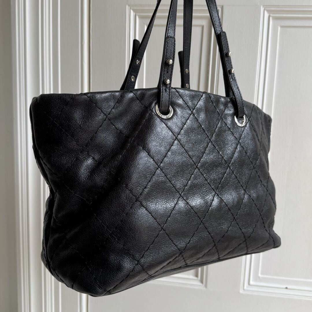 Chanel CC On The Road Black Leather Tote Bag