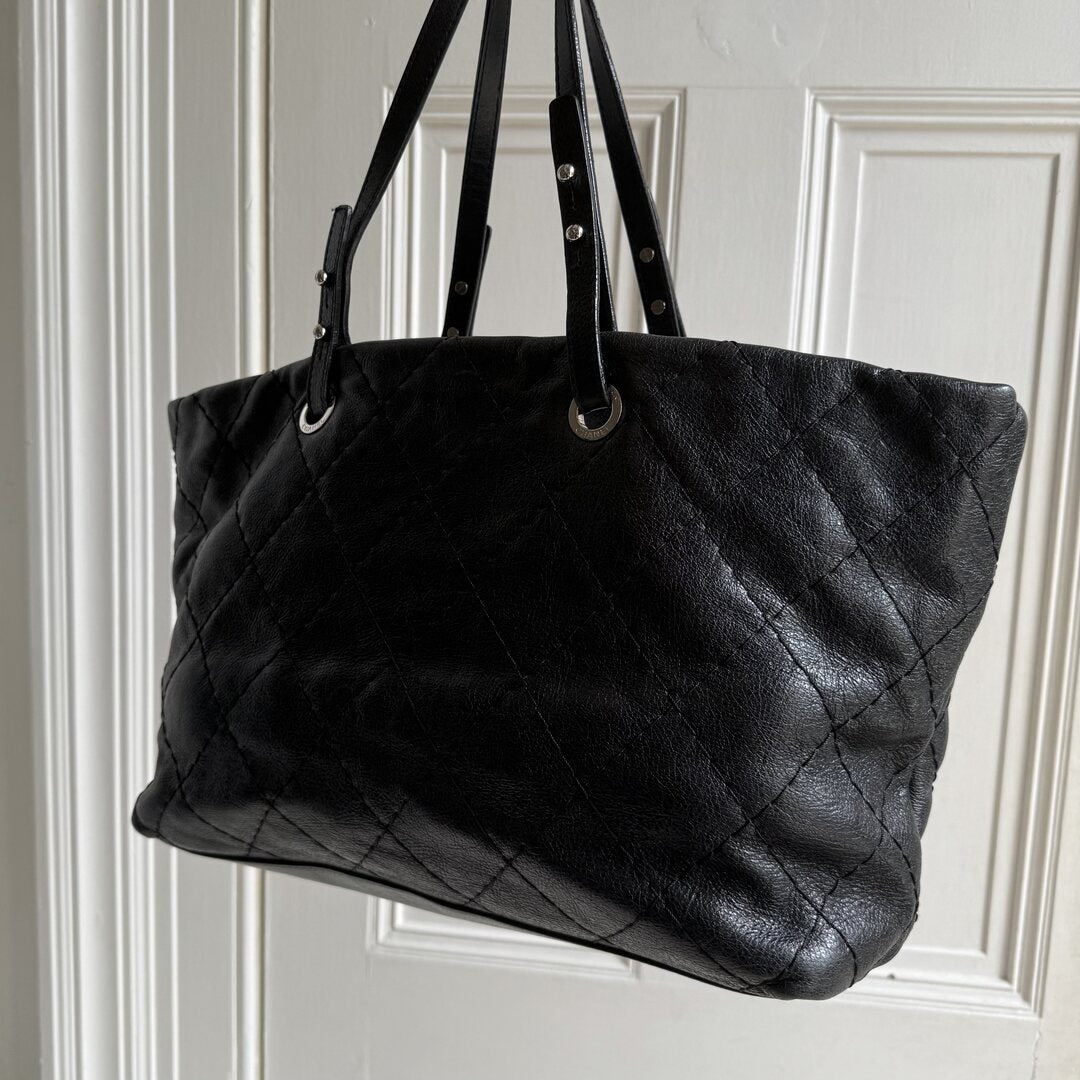 Chanel CC On The Road Black Leather Tote Bag