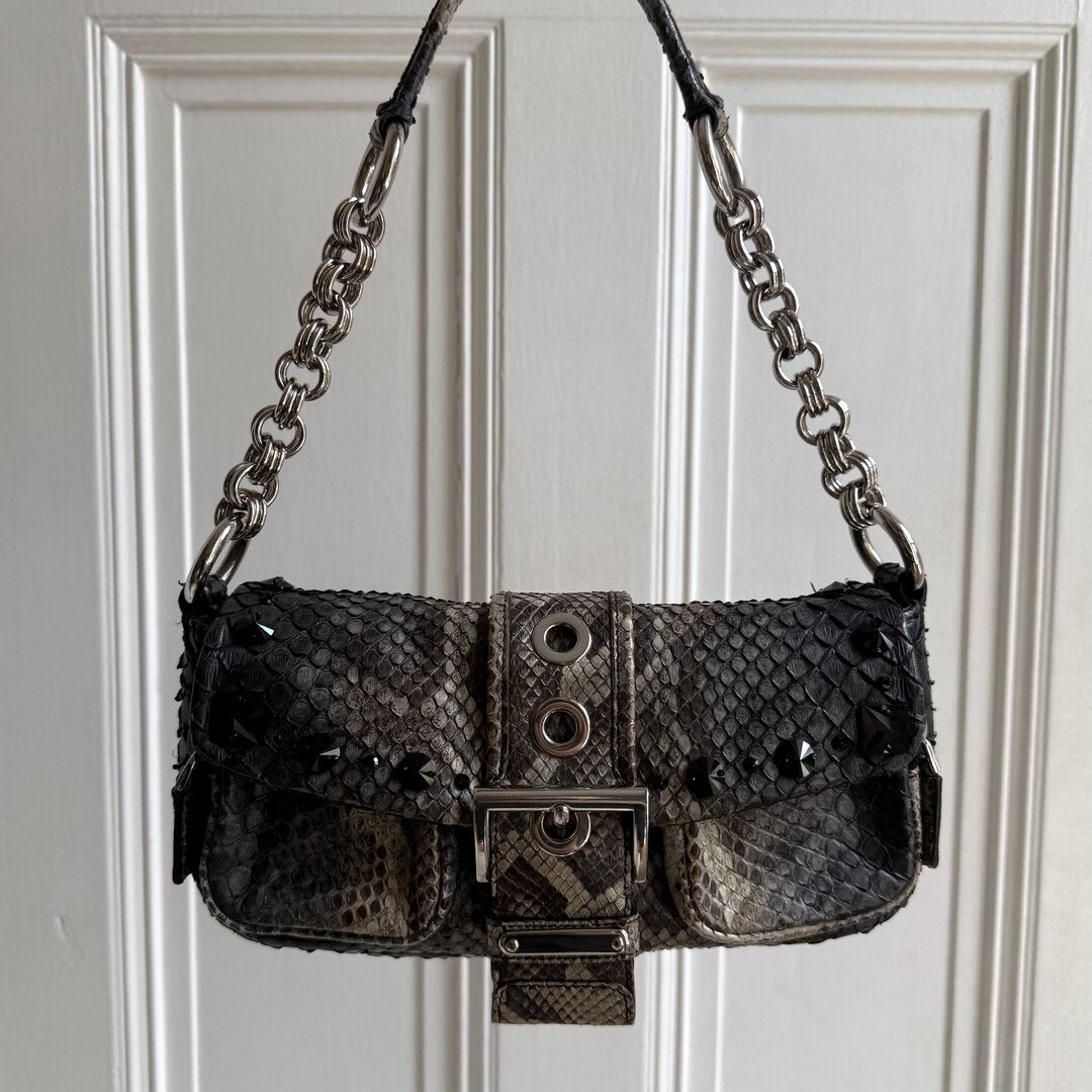 Prada Python Catena Leather Buckle Shoulder Bag