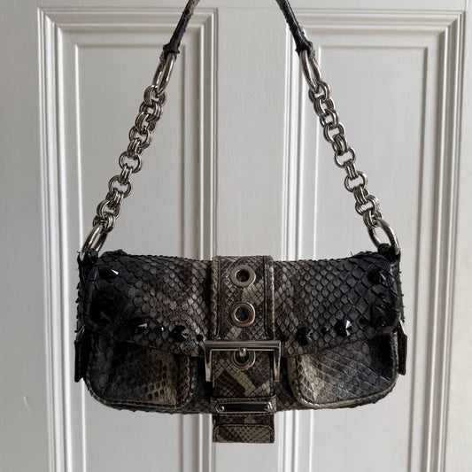 Prada Python Catena Leather Buckle Shoulder Bag