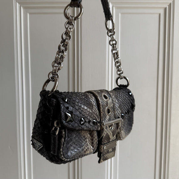 Prada Python Catena Leather Buckle Shoulder Bag