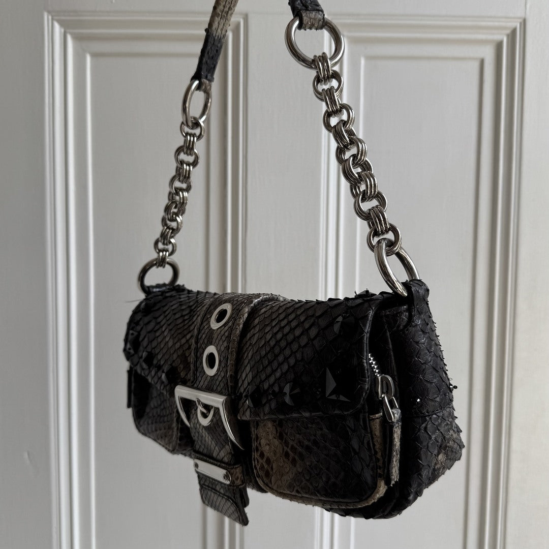 Prada Python Catena Leather Buckle Shoulder Bag