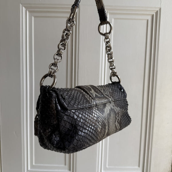 Prada Python Catena Leather Buckle Shoulder Bag