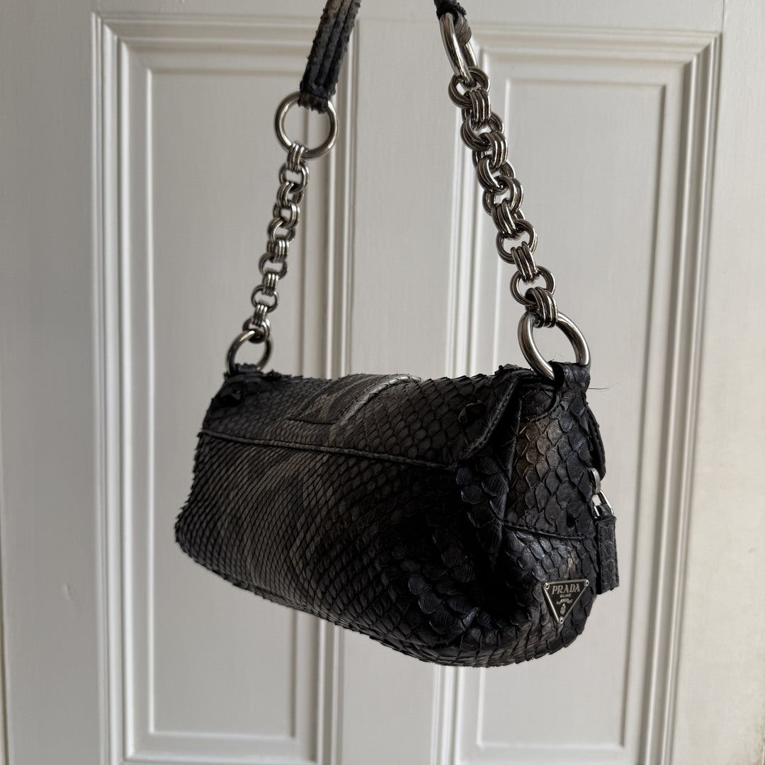 Prada Python Catena Leather Buckle Shoulder Bag