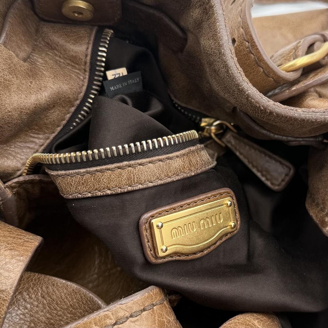 Miu Miu Vitello Leather Brown Tote Bag
