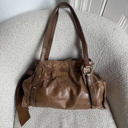 Miu Miu Vitello Leather Brown Tote Bag