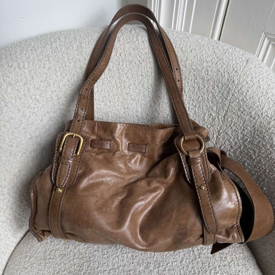 Miu Miu Vitello Leather Brown Tote Bag