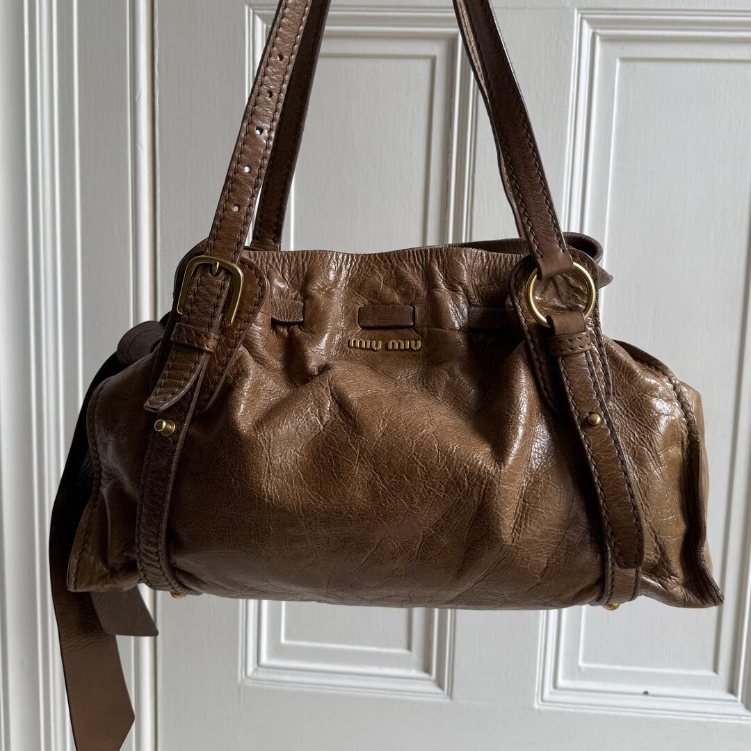 Miu Miu Vitello Leather Brown Tote Bag