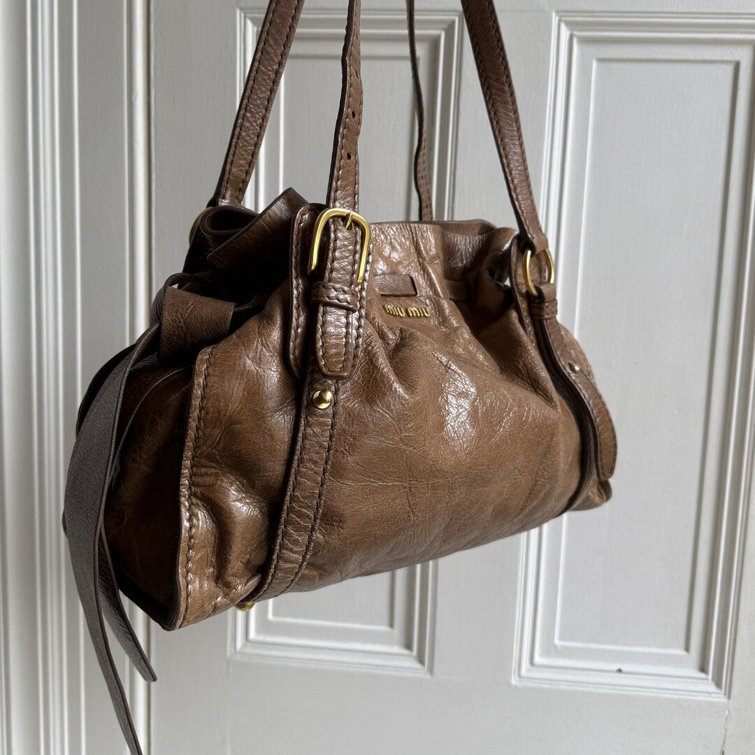 Miu Miu Vitello Leather Brown Tote Bag