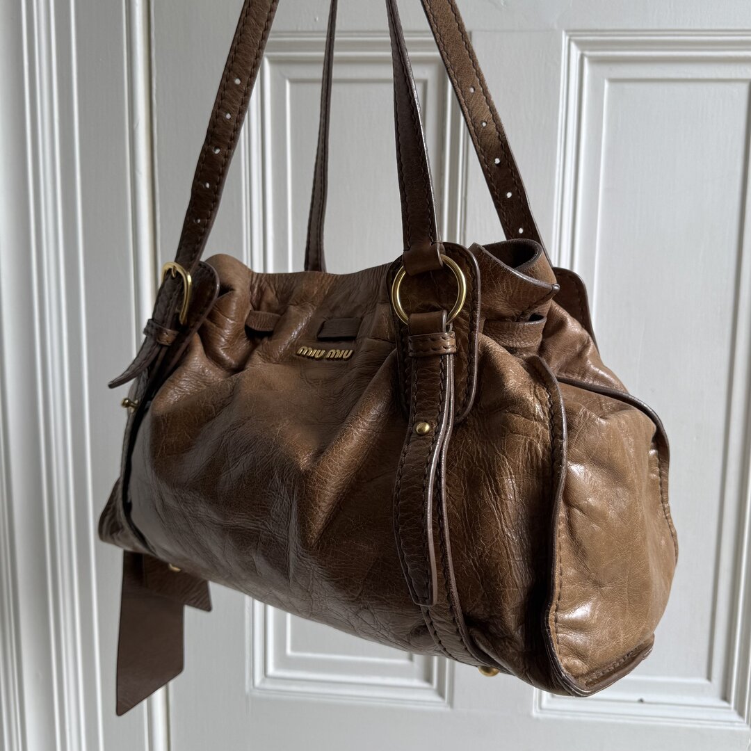 Miu Miu Vitello Leather Brown Tote Bag