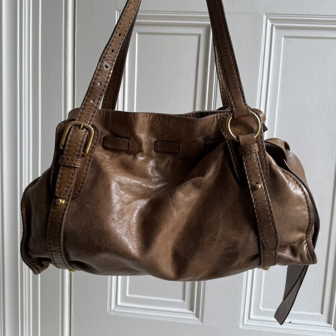 Miu Miu Vitello Leather Brown Tote Bag