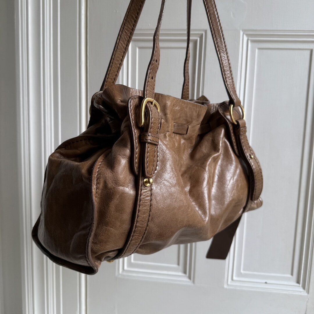 Miu Miu Vitello Leather Brown Tote Bag