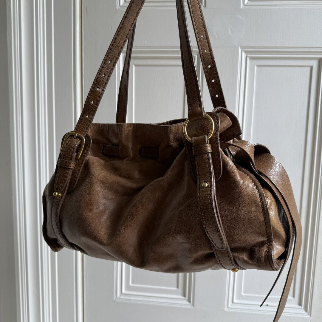 Miu Miu Vitello Leather Brown Tote Bag