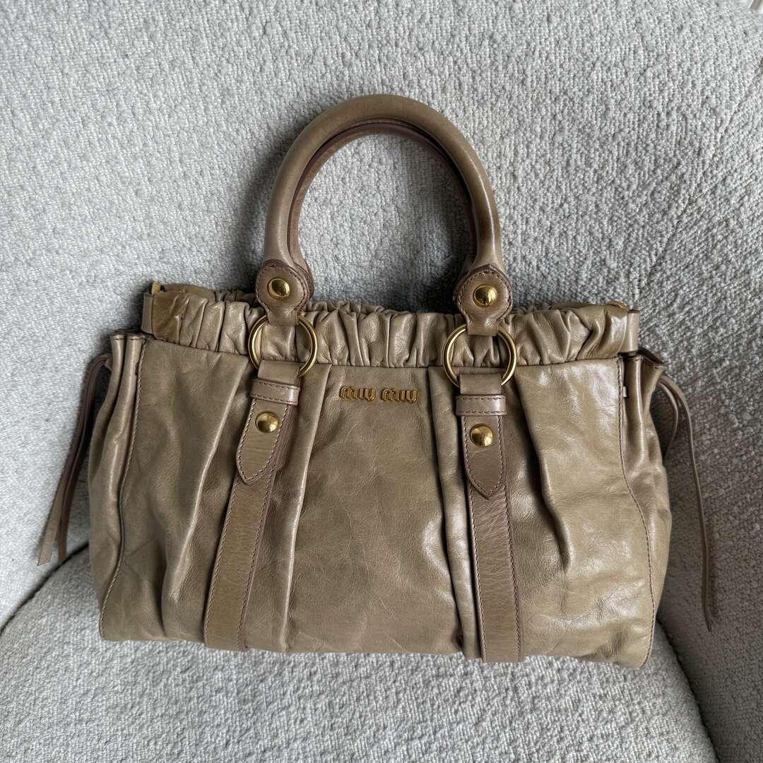 Miu Miu Vitello Beige Leather Handbag