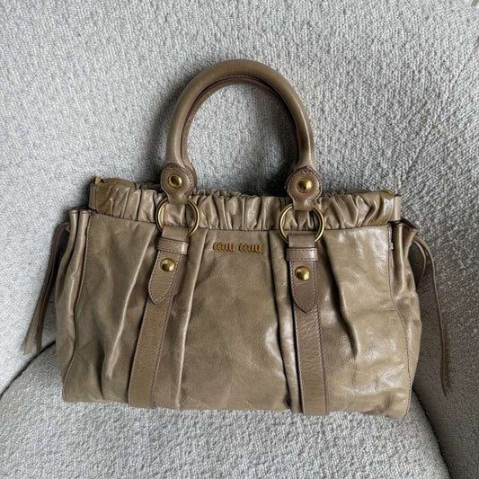 Miu Miu Vitello Beige Leather Handbag