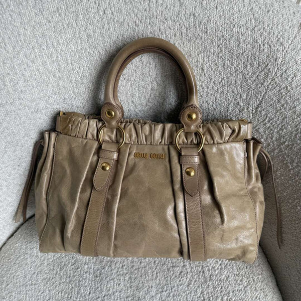 Miu Miu Vitello Beige Leather Handbag