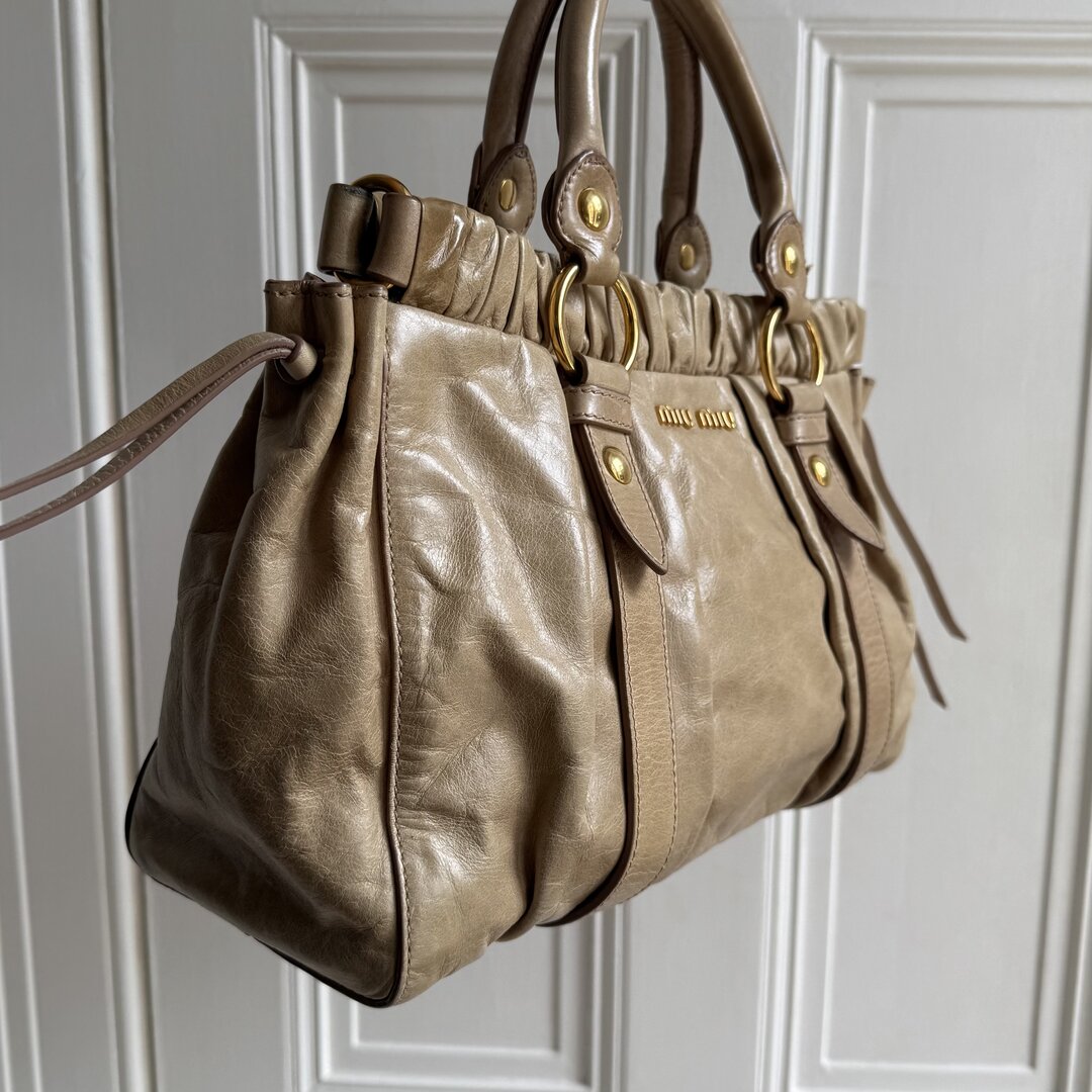 Miu Miu Vitello Beige Leather Handbag