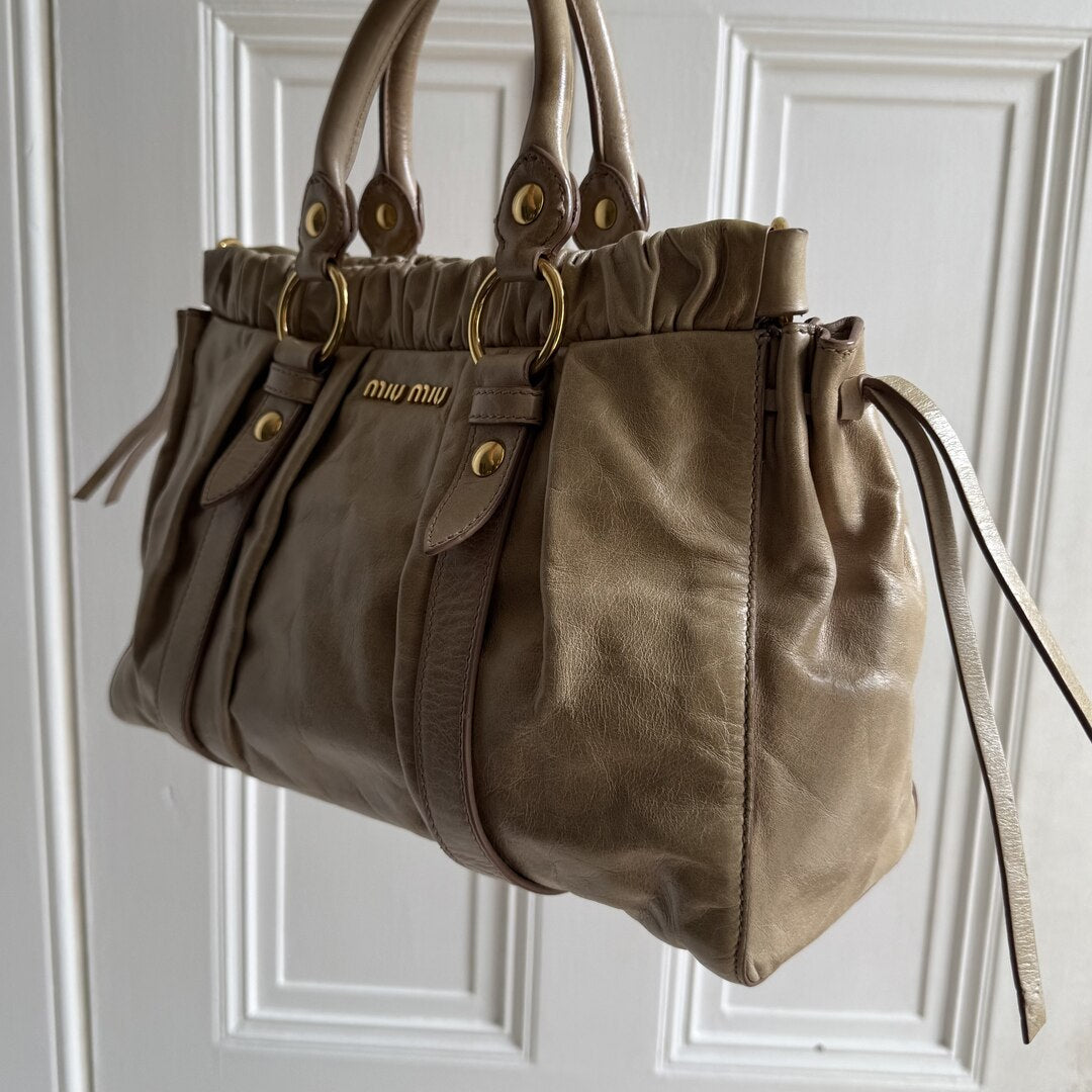 Miu Miu Vitello Beige Leather Handbag