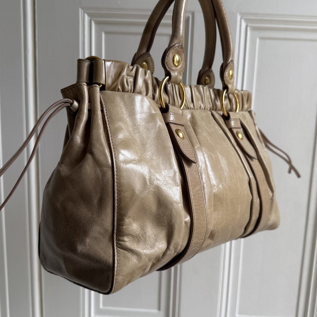 Miu Miu Vitello Beige Leather Handbag