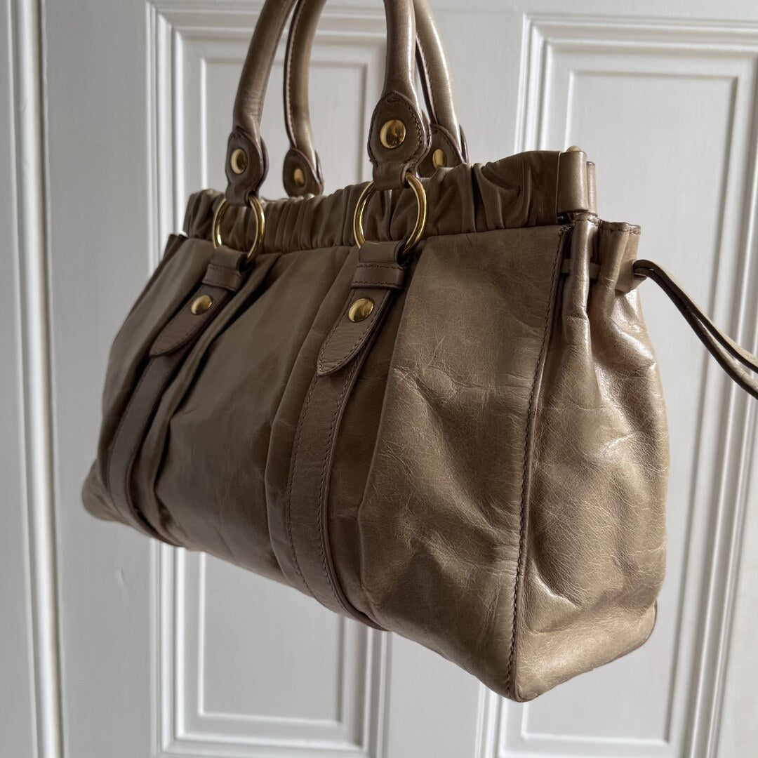 Miu Miu Vitello Beige Leather Handbag