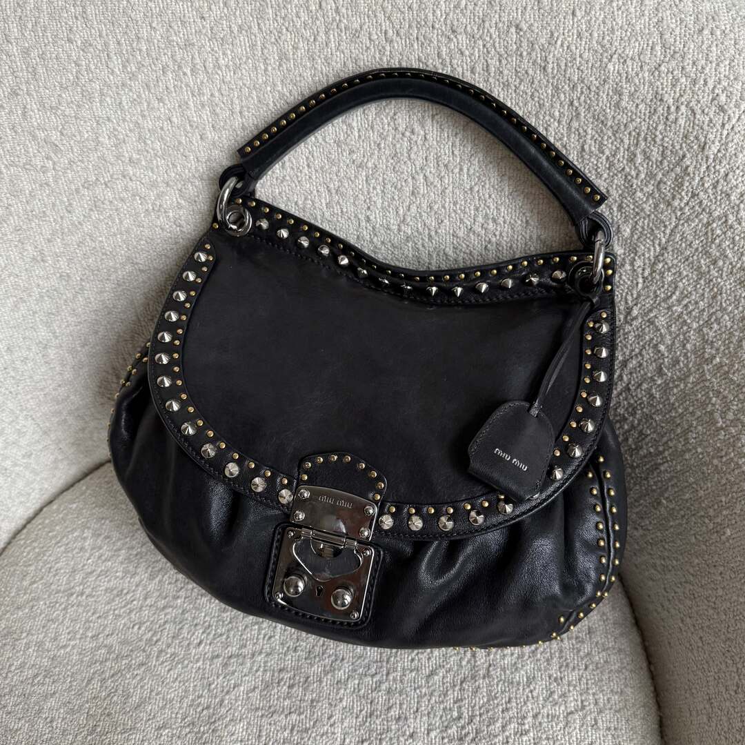 Miu Miu Studded Leather Black Handbag