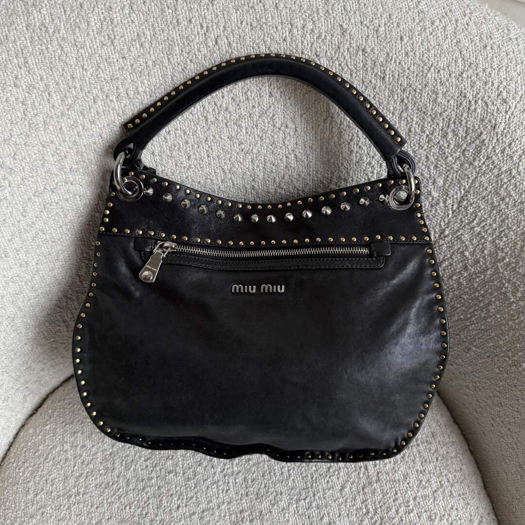 Miu Miu Studded Leather Black Handbag