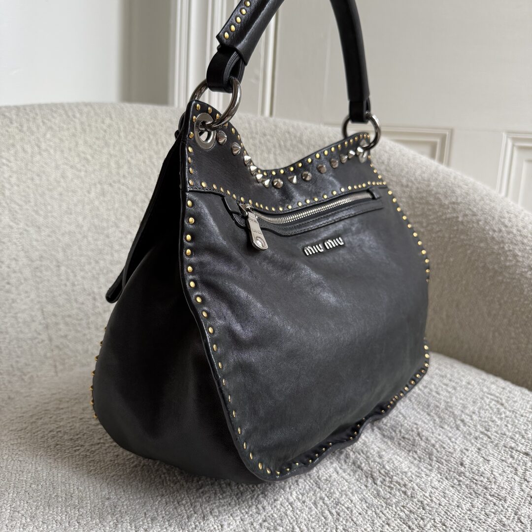 Miu Miu Studded Leather Black Handbag