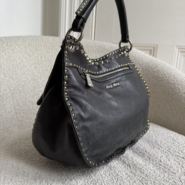 Miu Miu Studded Leather Black Handbag