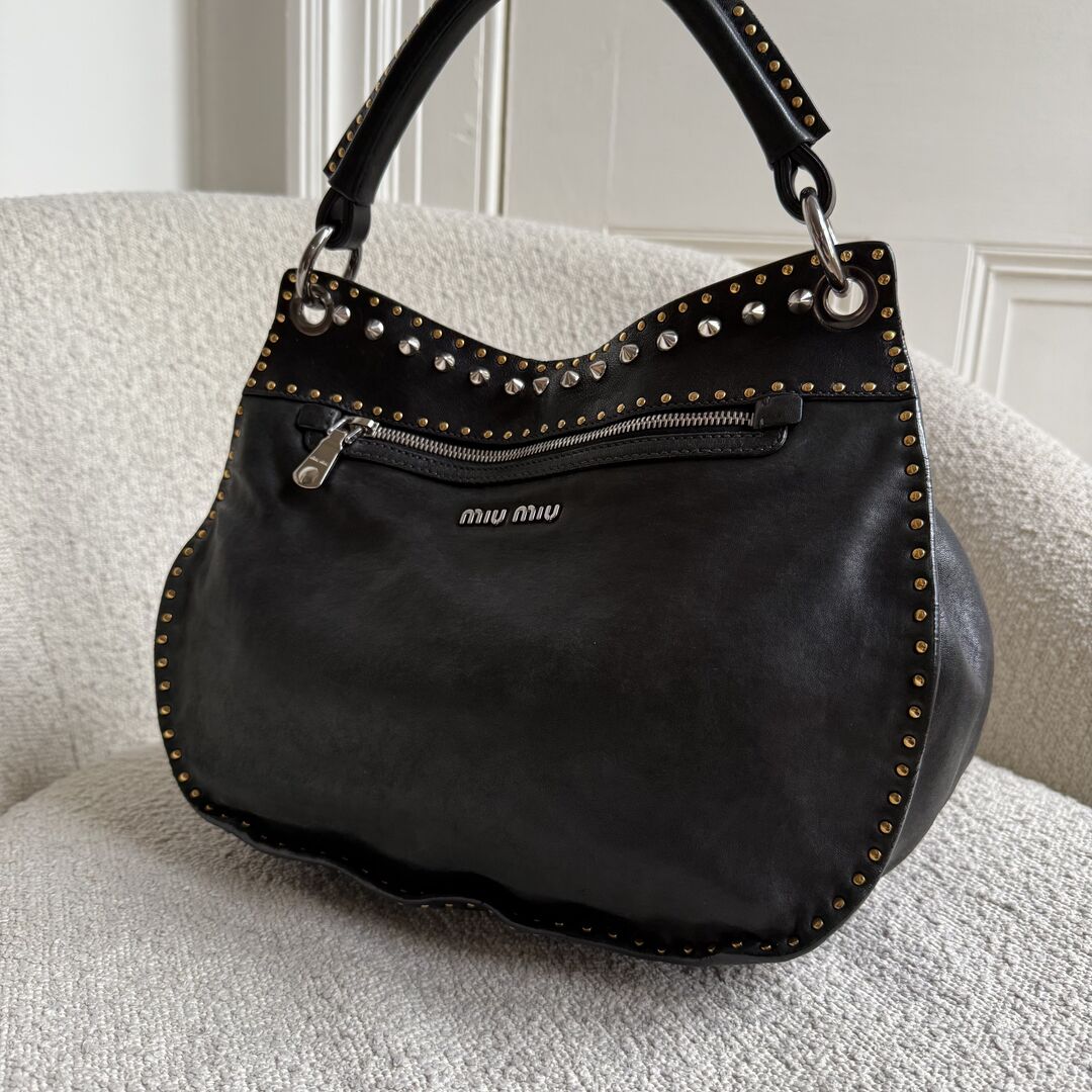 Miu Miu Studded Leather Black Handbag