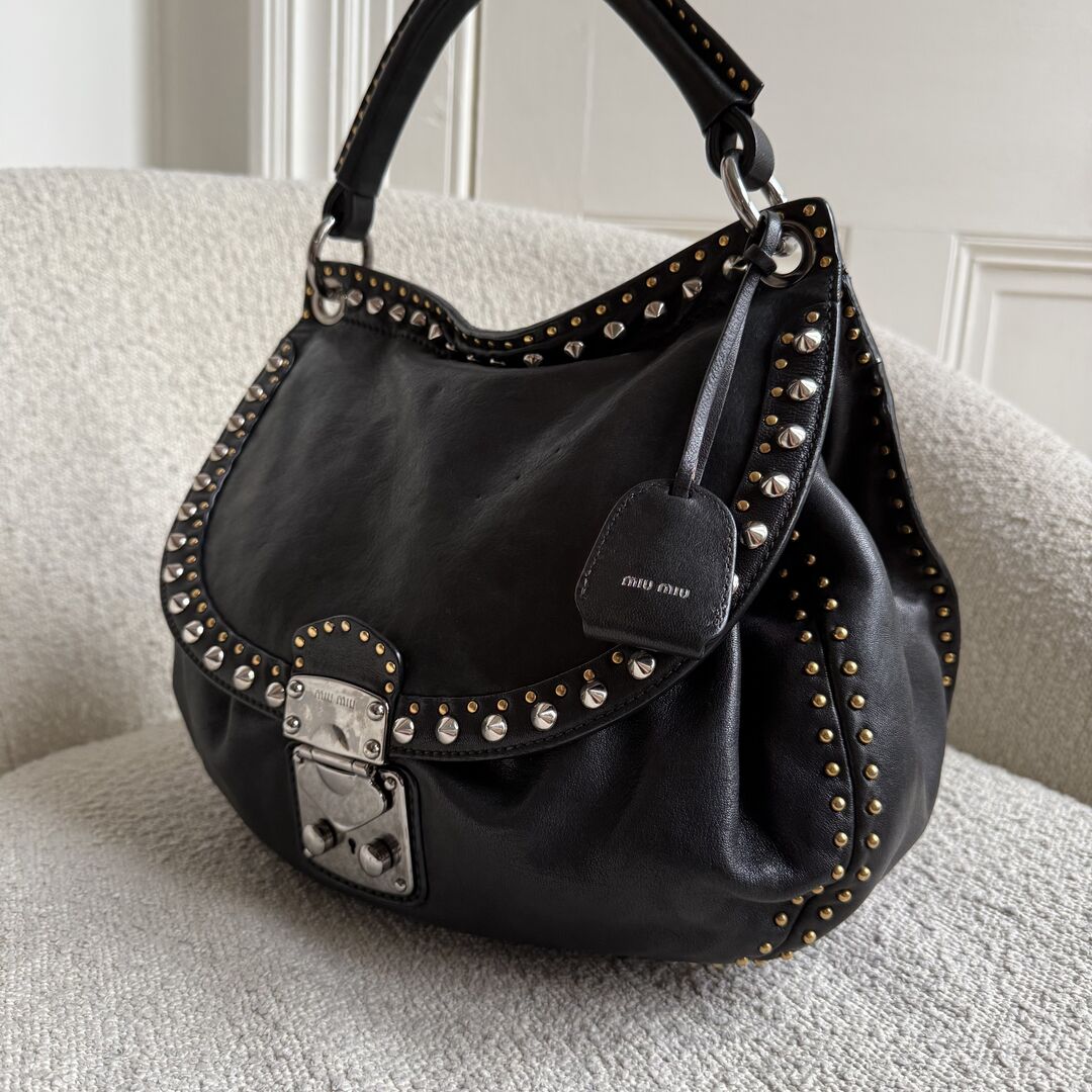 Miu Miu Studded Leather Black Handbag