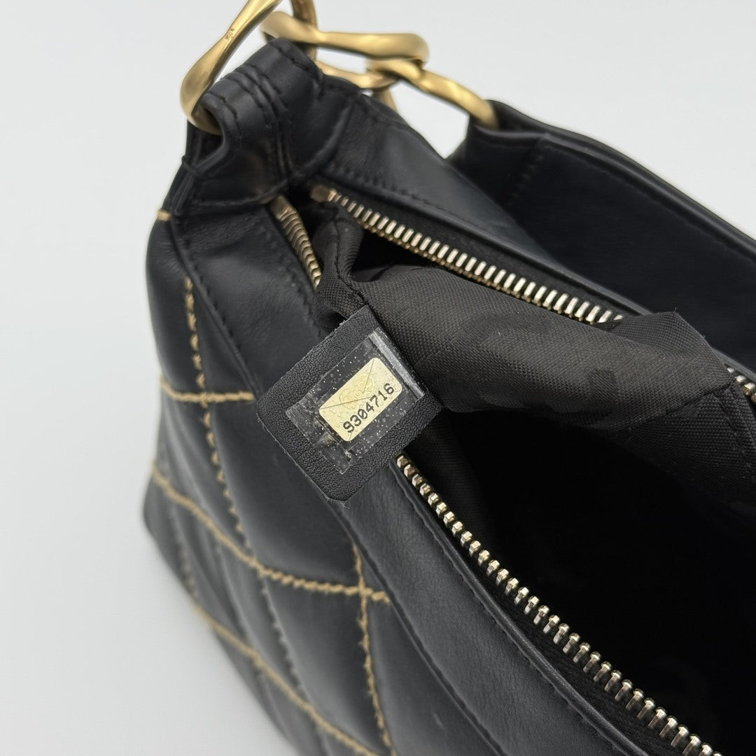 2005 Chanel CC Surpique Wild Stitch Black Leather Handbag