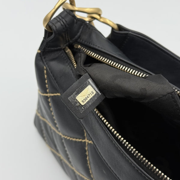 2005 Chanel CC Surpique Wild Stitch Black Leather Handbag